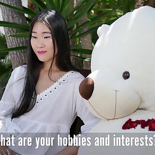 Timid Chinese girl gives an interview before the first anal sex.